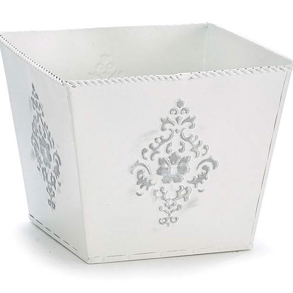 White Embossed Hand Painted Tin Planter Organizer NWT